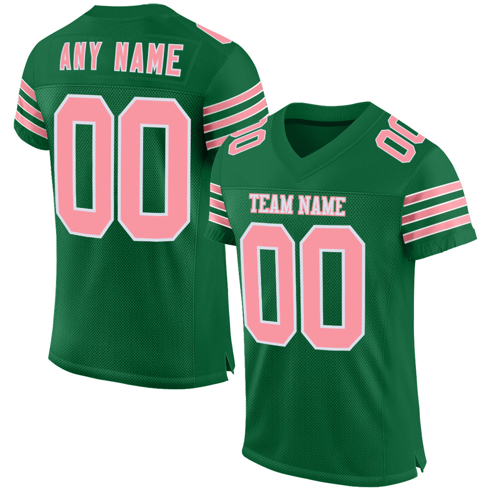 Custom Kelly Green Medium Pink-White Mesh Authentic Football Jersey - Main View