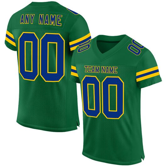 Custom Kelly Green Royal-Yellow Mesh Authentic Football Jersey - Main View
