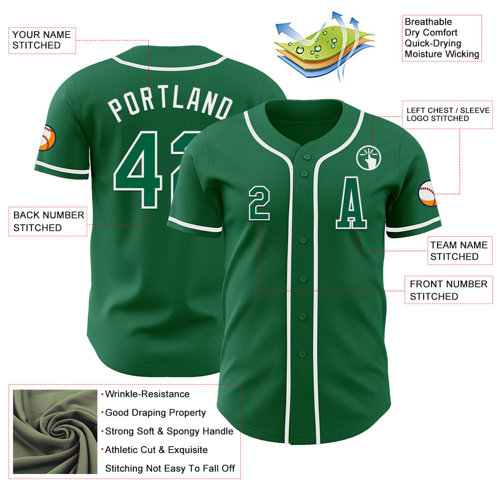 Custom Kelly Green White Authentic Baseball Jersey view 2