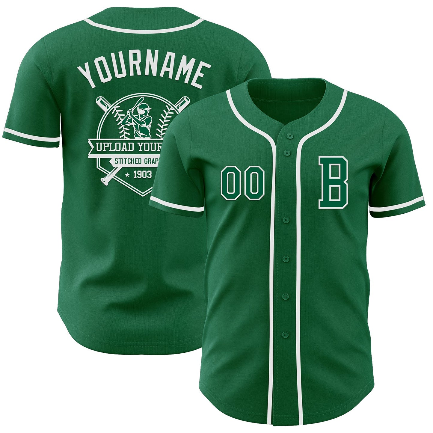 Custom Kelly Green White Authentic Baseball Jersey view 5