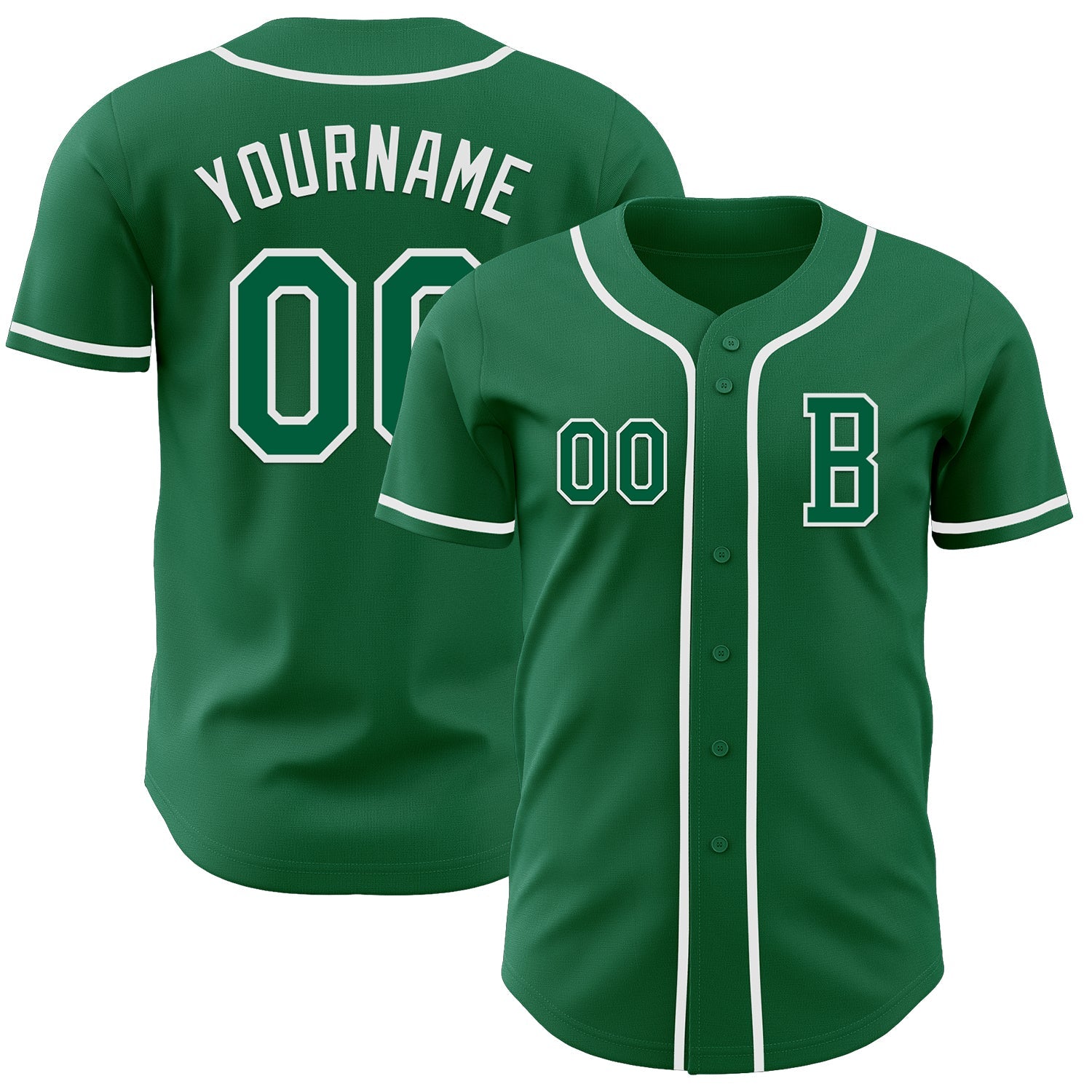 Custom Kelly Green White Authentic Baseball Jersey - Main View