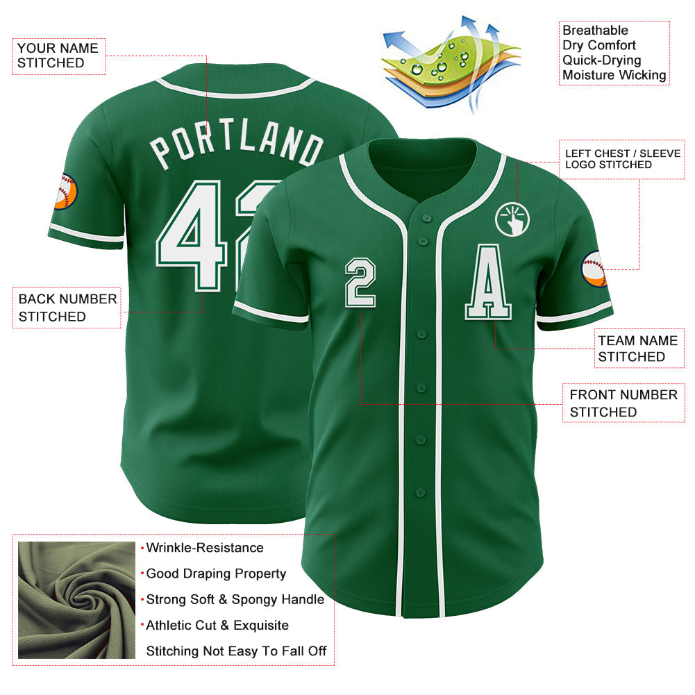 Custom Kelly Green White Authentic Baseball Jersey view 2