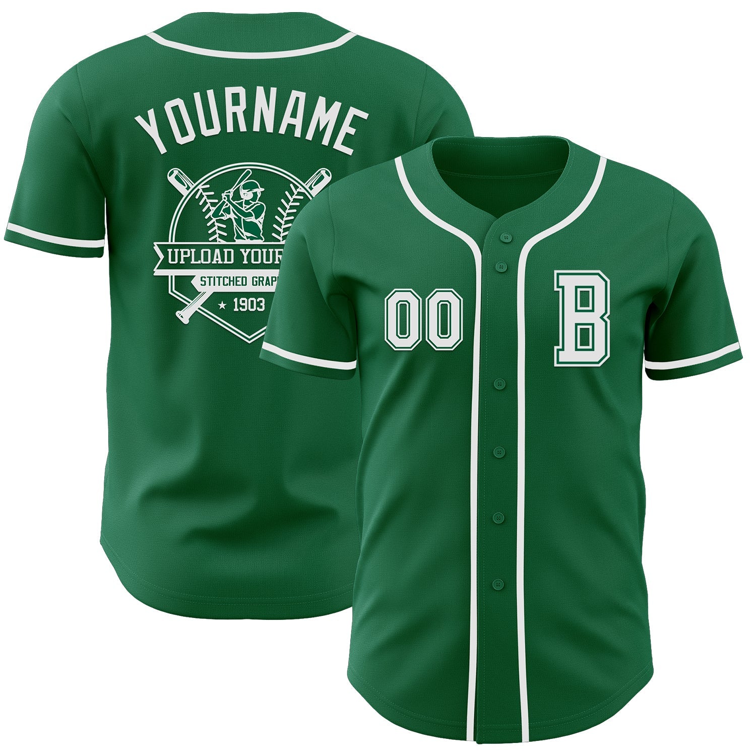 Custom Kelly Green White Authentic Baseball Jersey view 5