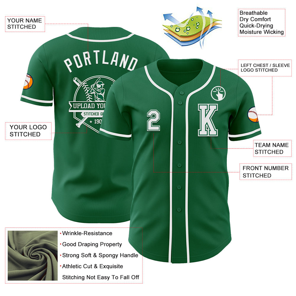 Custom Kelly Green White Authentic Baseball Jersey view 6
