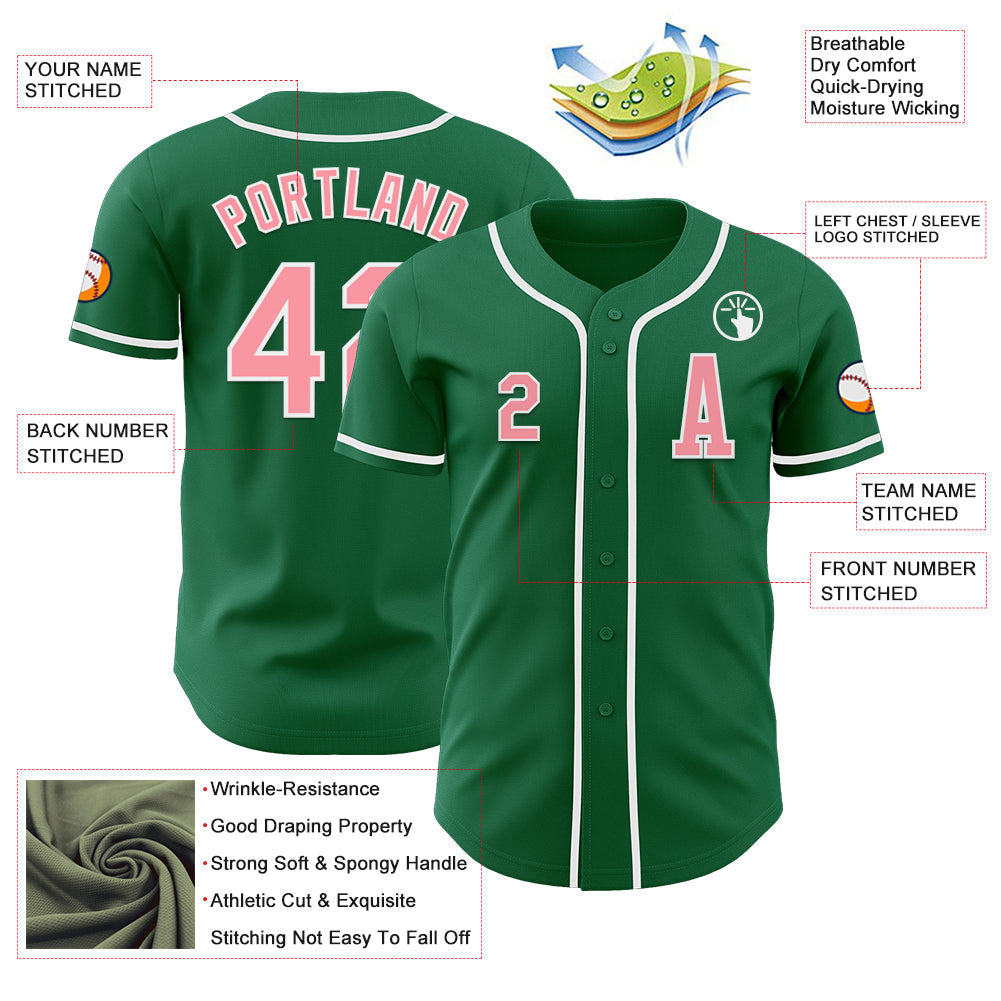 Custom Kelly Green Medium Pink-White Authentic Baseball Jersey view 2