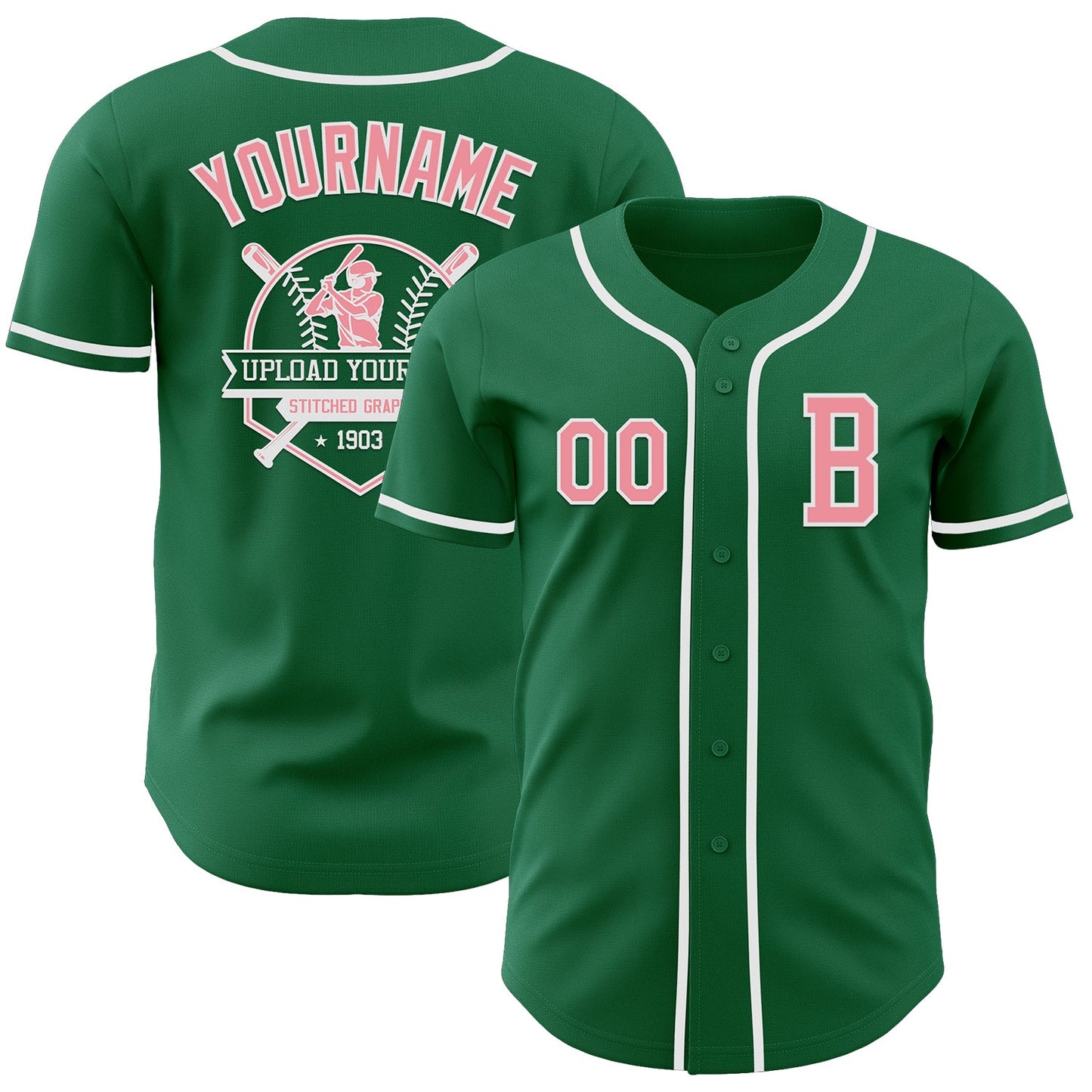 Custom Kelly Green Medium Pink-White Authentic Baseball Jersey view 5