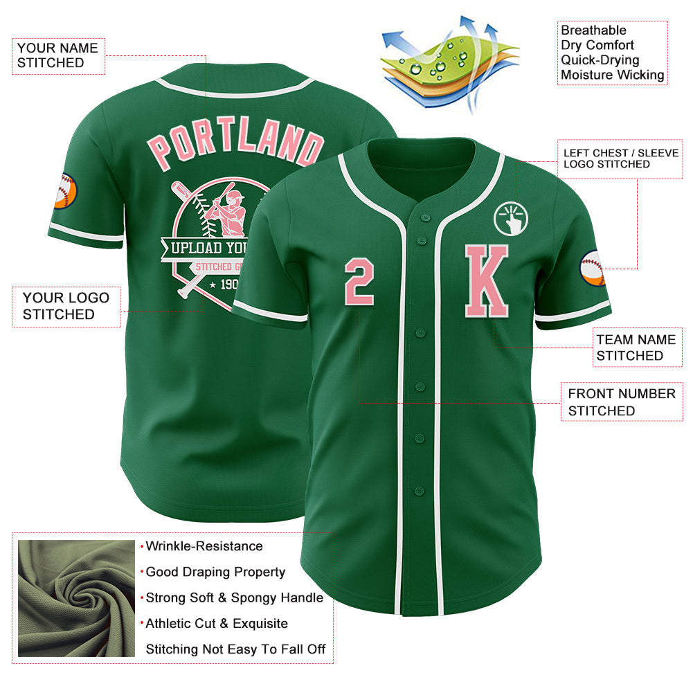 Custom Kelly Green Medium Pink-White Authentic Baseball Jersey view 6
