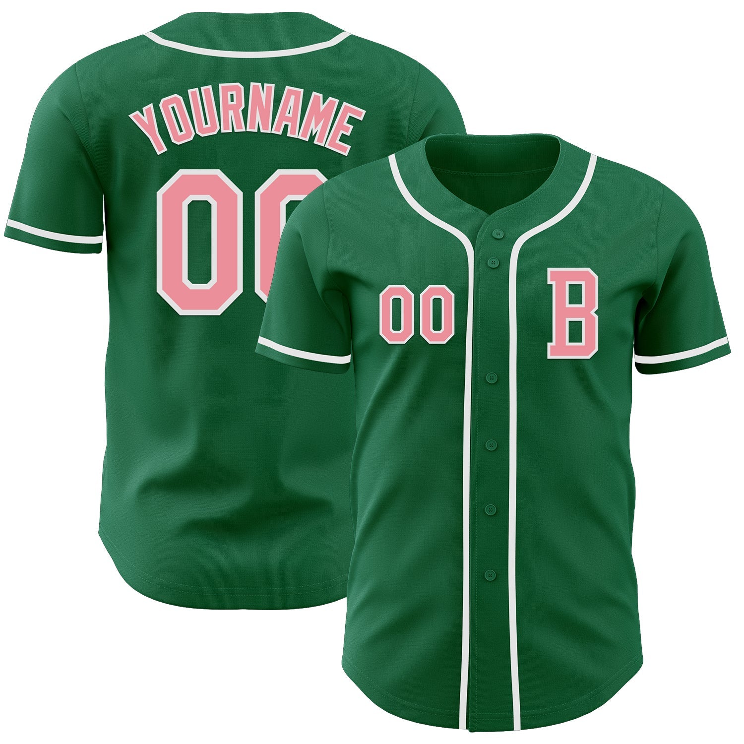 Custom Kelly Green Medium Pink-White Authentic Baseball Jersey - Main View