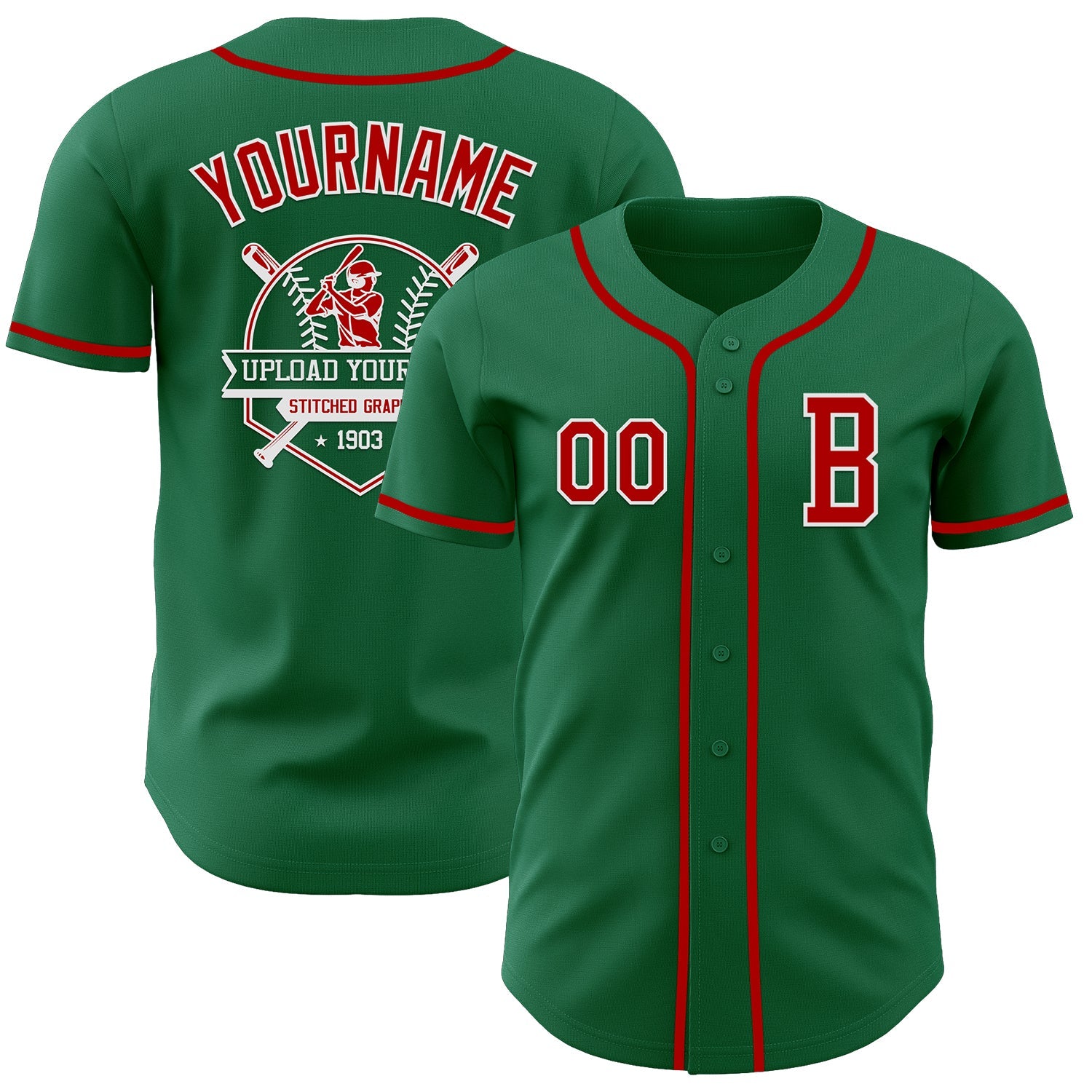 Custom Kelly Green Red-White Authentic Baseball Jersey view 5