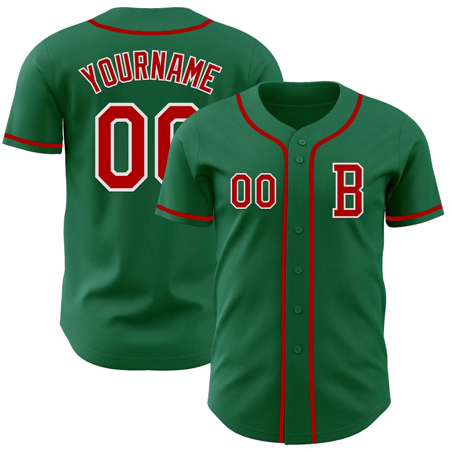 Custom Kelly Green Red-White Authentic Baseball Jersey - Main View