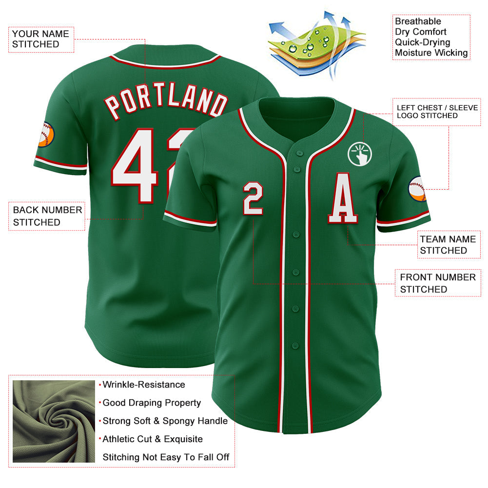 Custom Kelly Green White-Red Authentic Baseball Jersey view 2