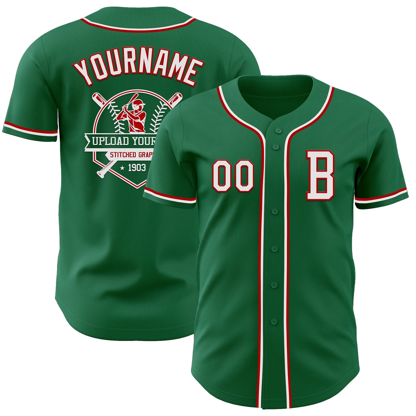 Custom Kelly Green White-Red Authentic Baseball Jersey view 5