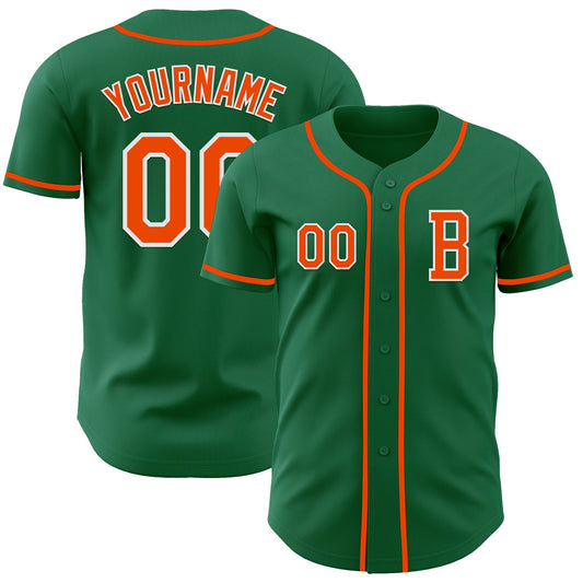 Custom Kelly Green Orange-White Authentic Baseball Jersey - Main View