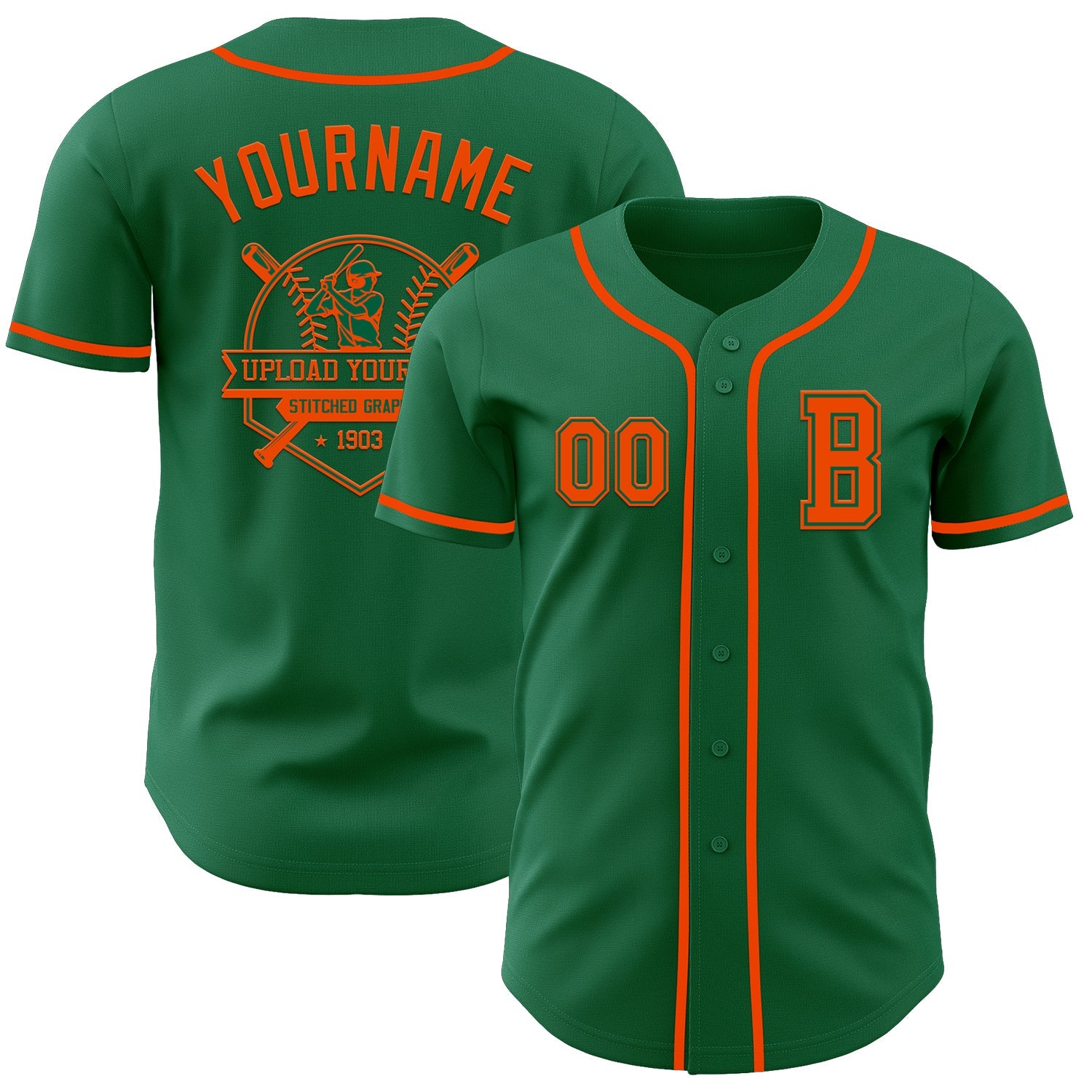 Custom Kelly Green Orange Authentic Baseball Jersey view 5