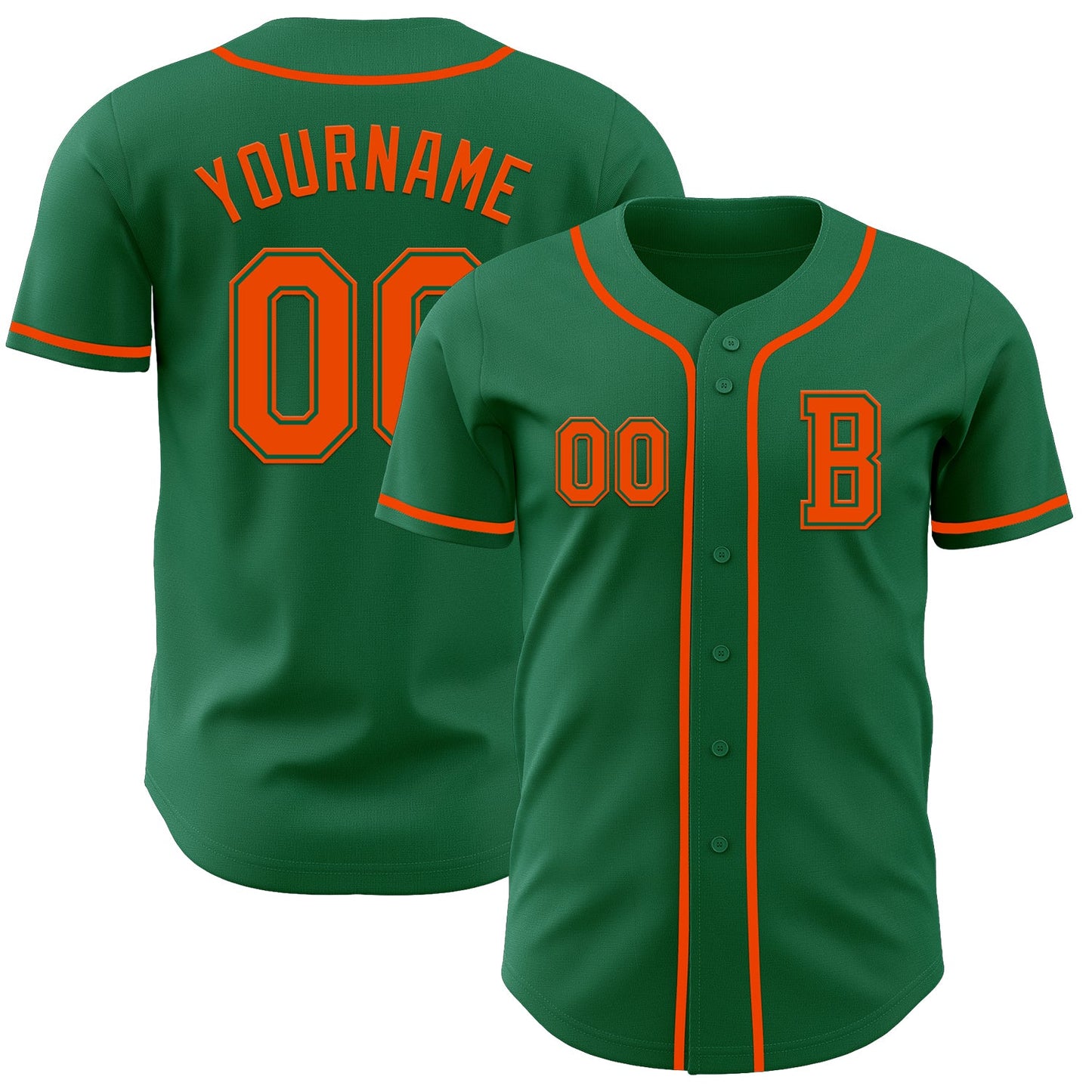 Custom Kelly Green Orange Authentic Baseball Jersey - Main View
