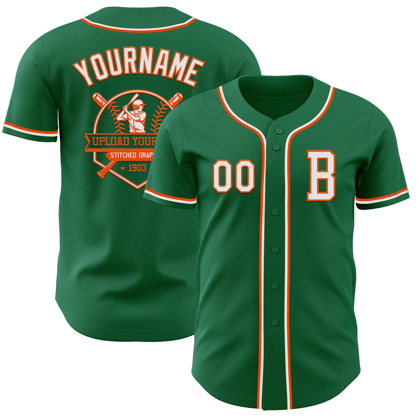 Custom Kelly Green White-Orange Authentic Baseball Jersey view 5