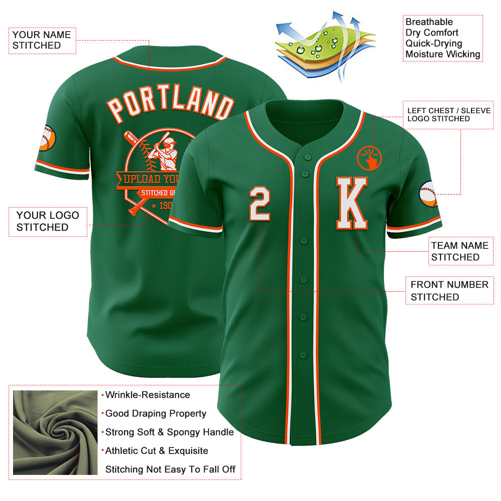 Custom Kelly Green White-Orange Authentic Baseball Jersey view 6