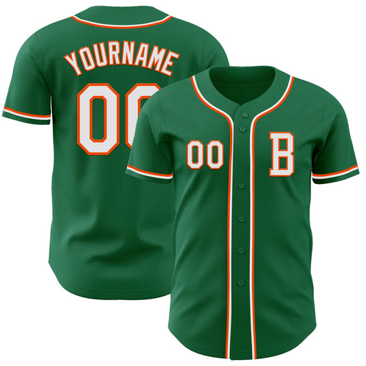 Custom Kelly Green White-Orange Authentic Baseball Jersey - Main View