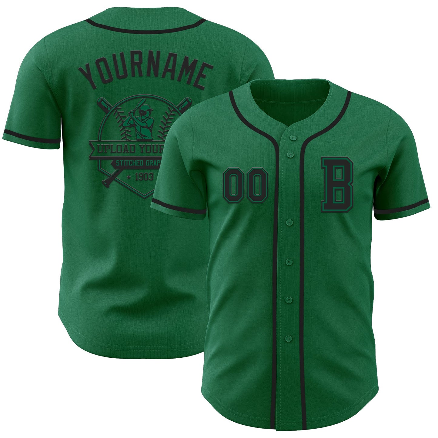 Custom Kelly Green Black Authentic Baseball Jersey view 5