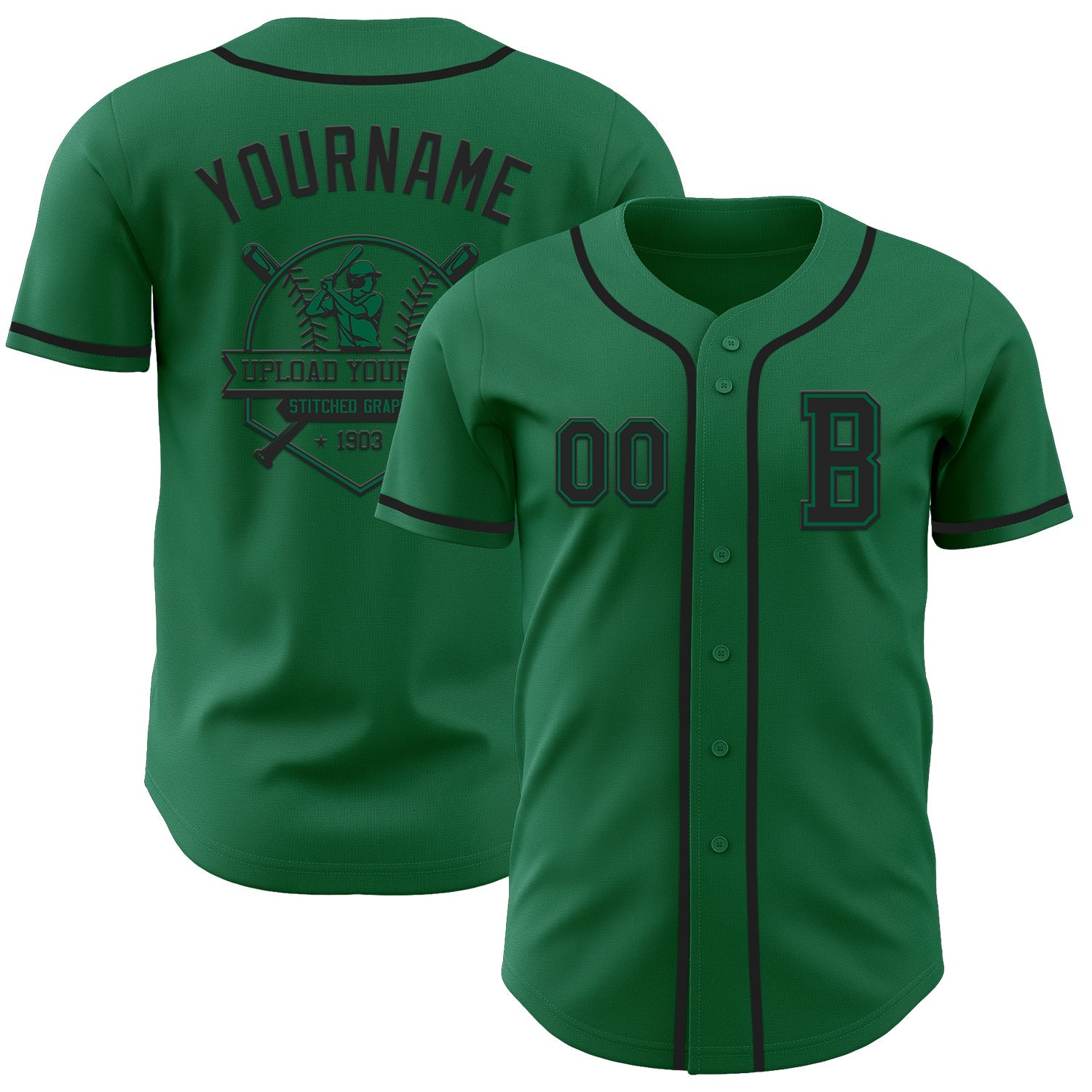 Custom Kelly Green Black Authentic Baseball Jersey view 5