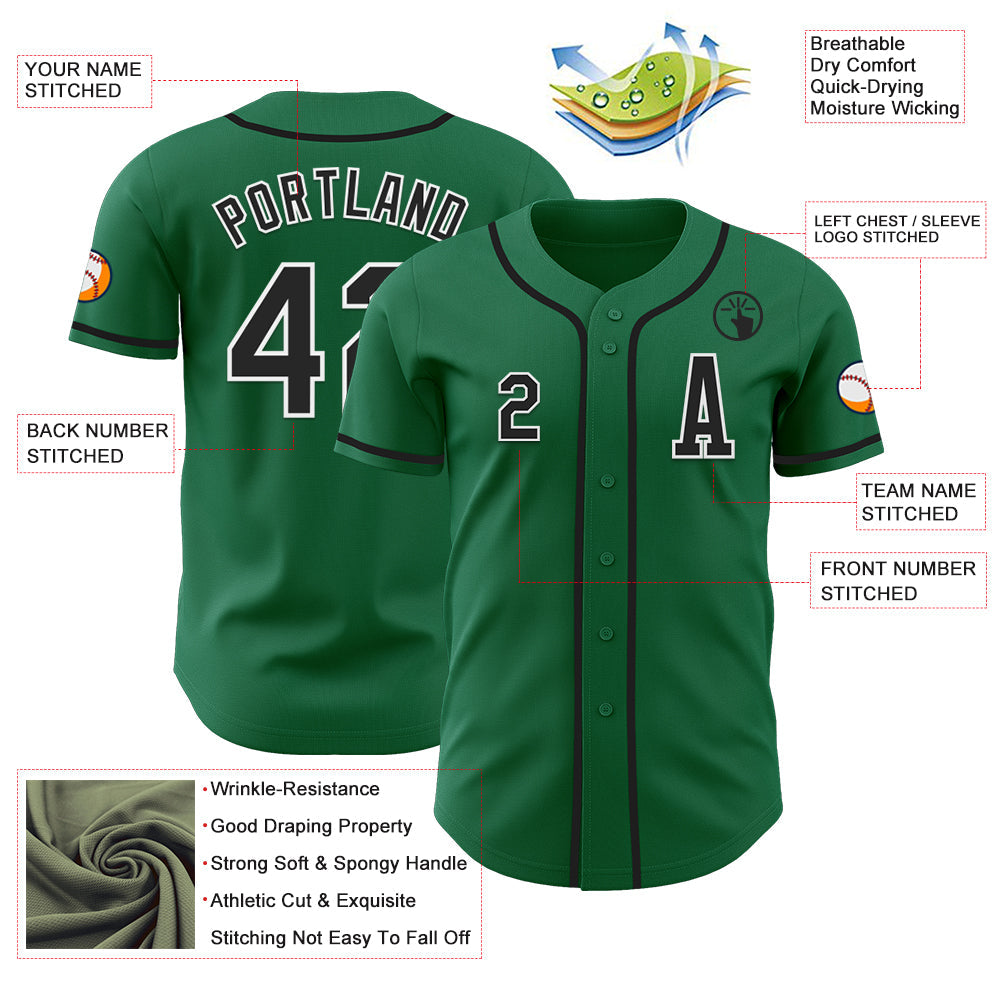 Custom Kelly Green Black-White Authentic Baseball Jersey view 2