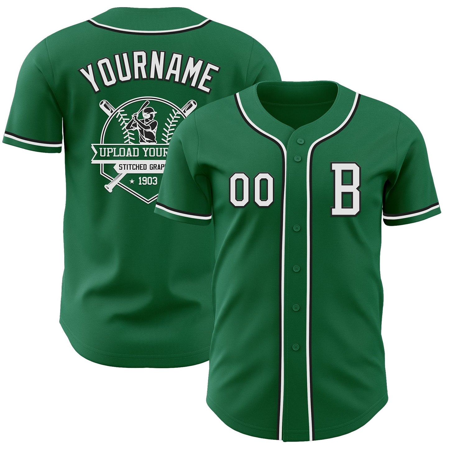 Custom Kelly Green White-Black Authentic Baseball Jersey view 5