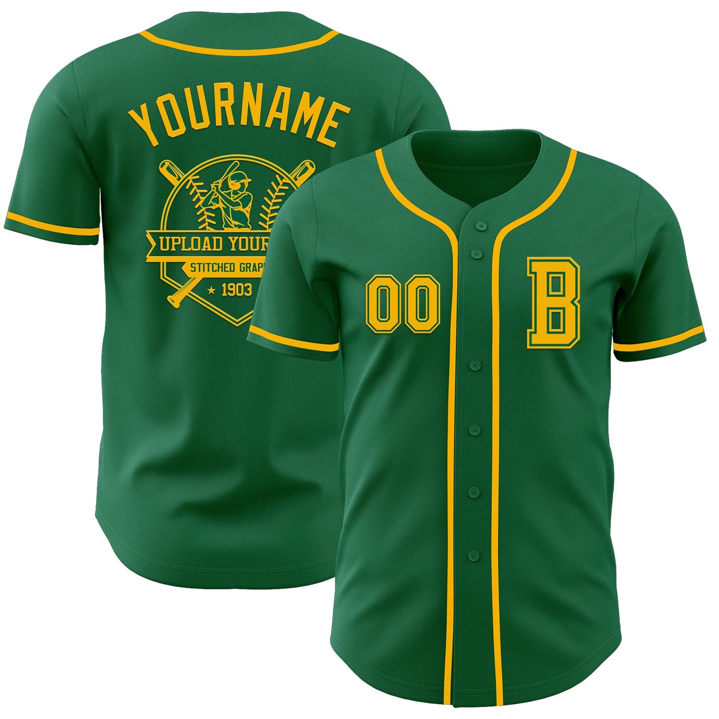 Custom Kelly Green Gold Authentic Baseball Jersey view 5