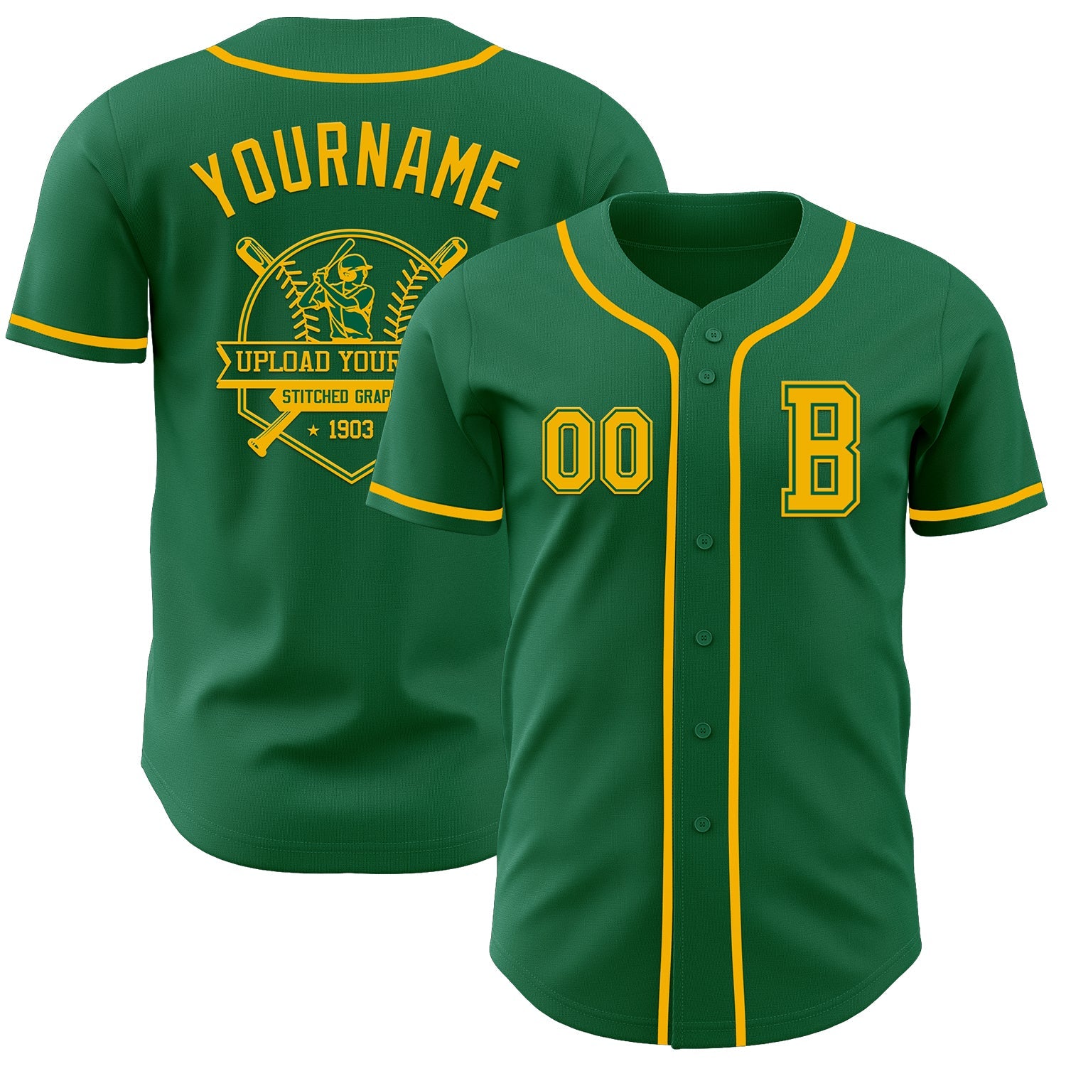 Custom Kelly Green Gold Authentic Baseball Jersey view 5