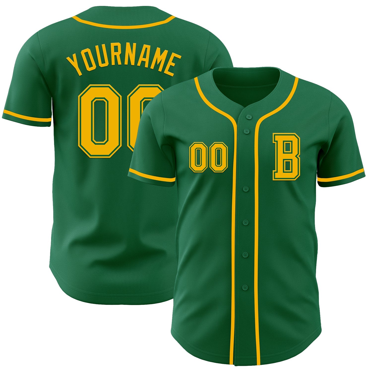 Custom Kelly Green Gold Authentic Baseball Jersey - Main View