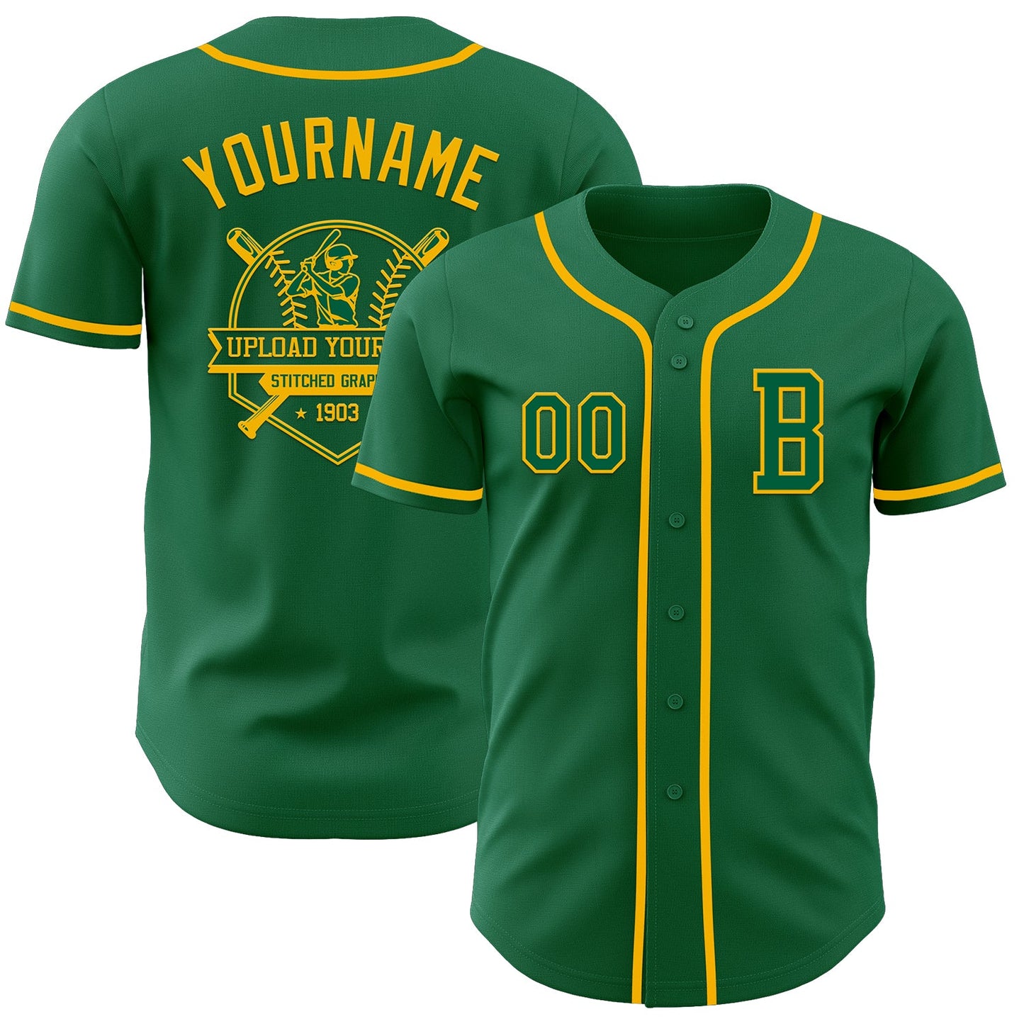 Custom Kelly Green Gold Authentic Baseball Jersey view 5