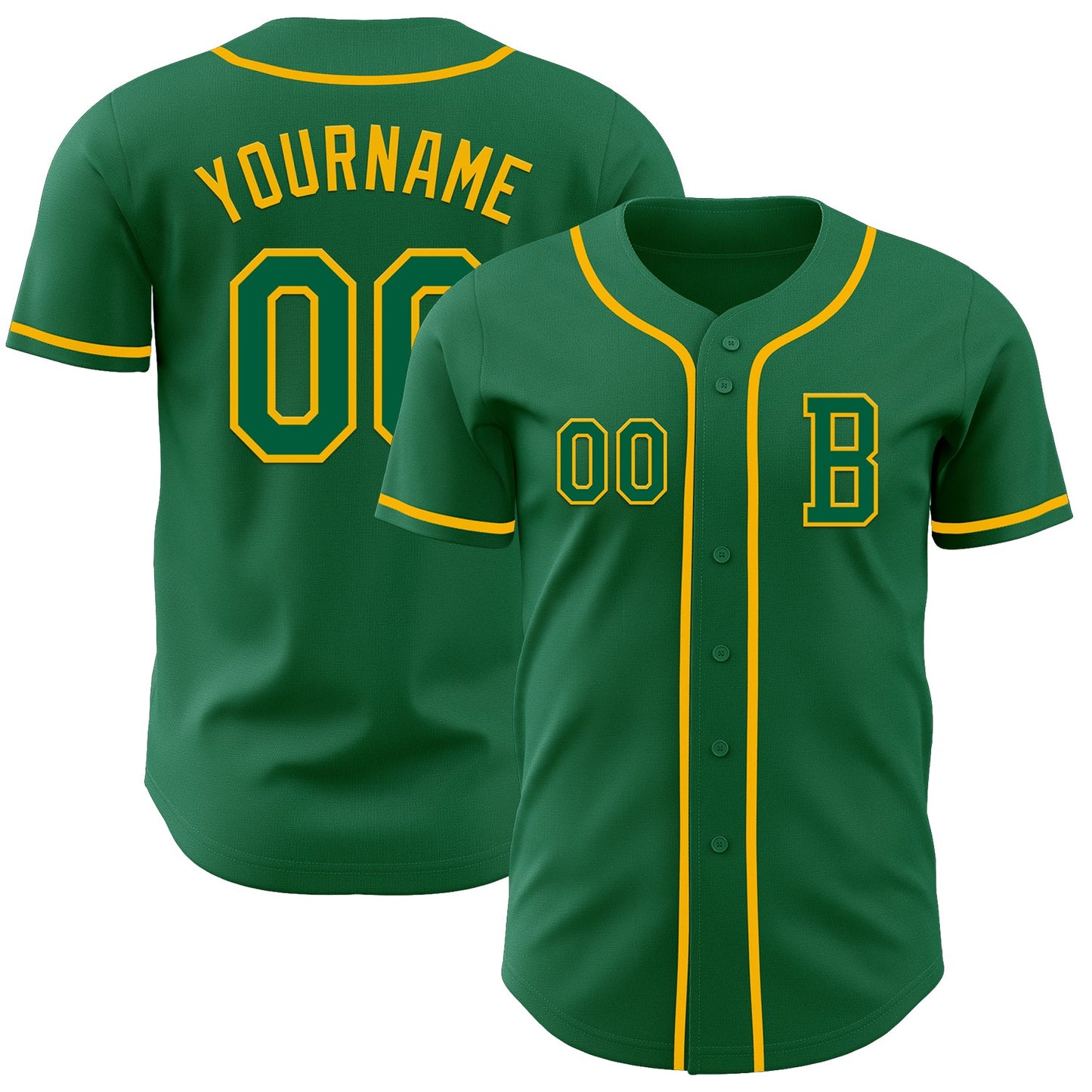 Custom Kelly Green Gold Authentic Baseball Jersey - Main View