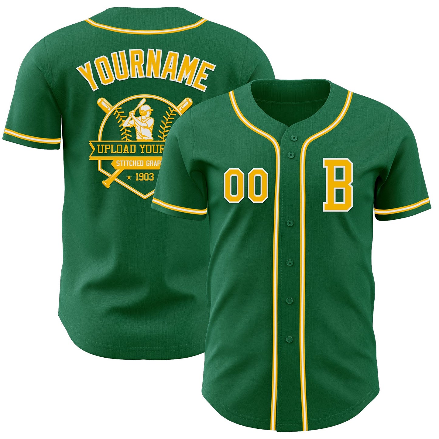 Custom Kelly Green Gold-White Authentic Baseball Jersey view 5