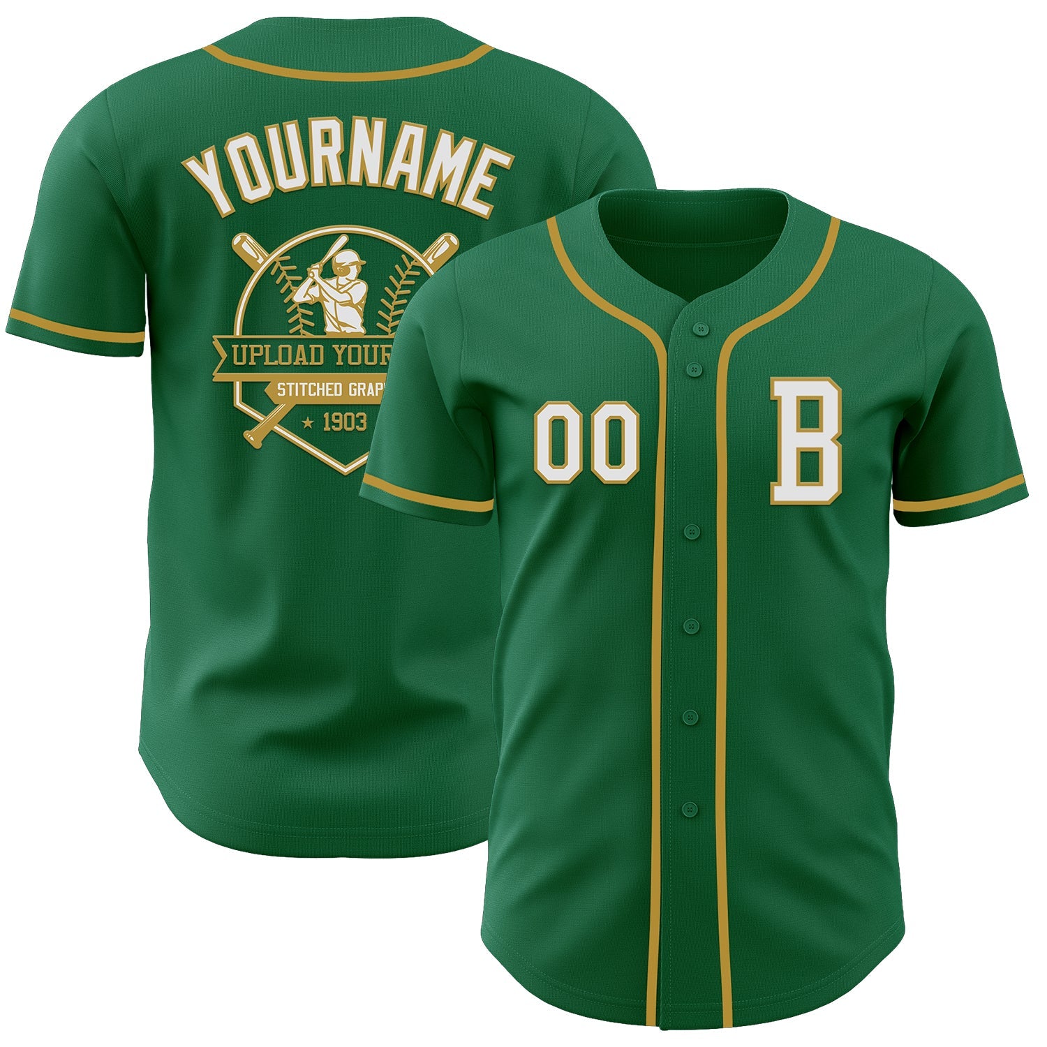 Custom Kelly Green White-Old Gold Authentic Baseball Jersey view 5