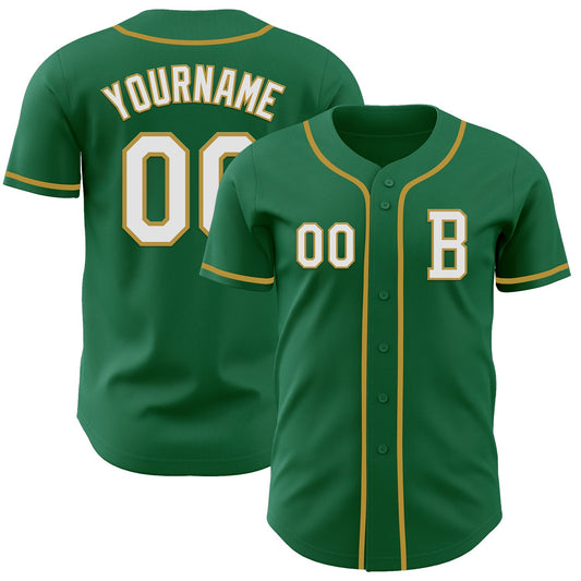 Custom Kelly Green White-Old Gold Authentic Baseball Jersey - Main View