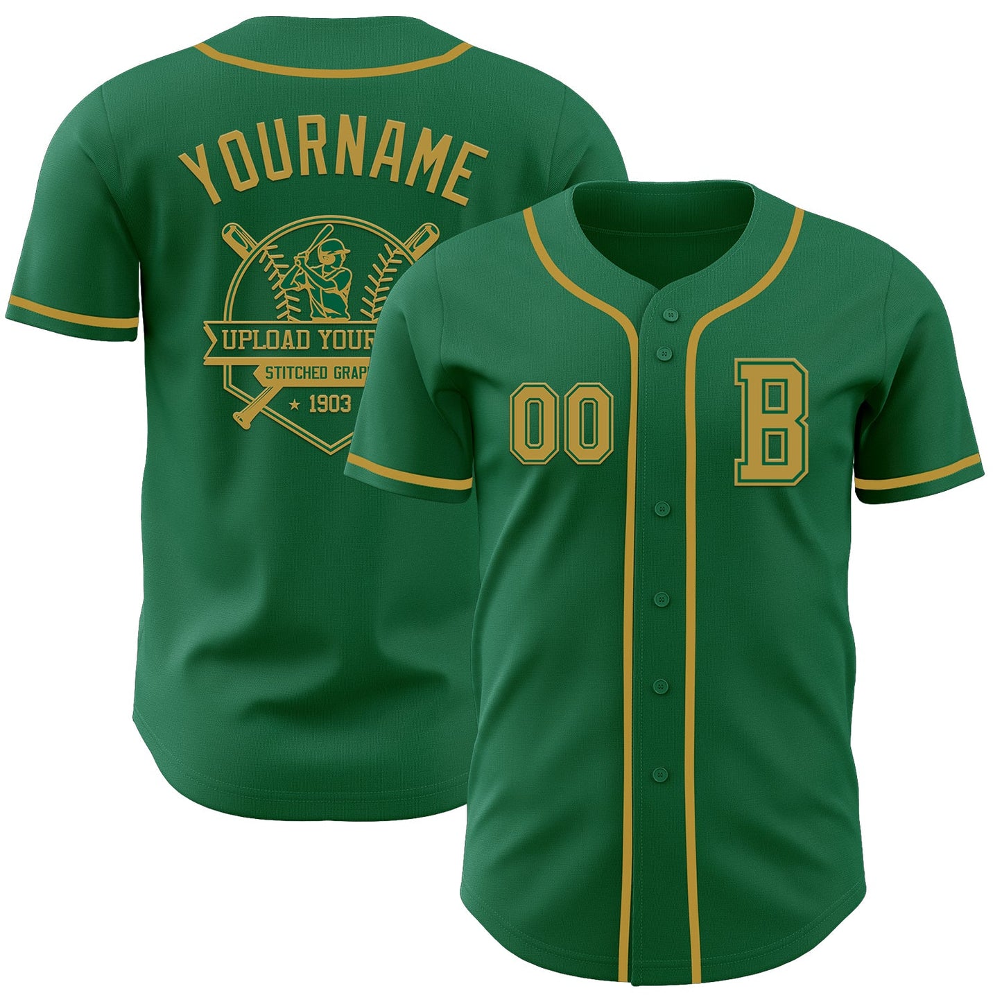 Custom Kelly Green Old Gold Authentic Baseball Jersey view 5