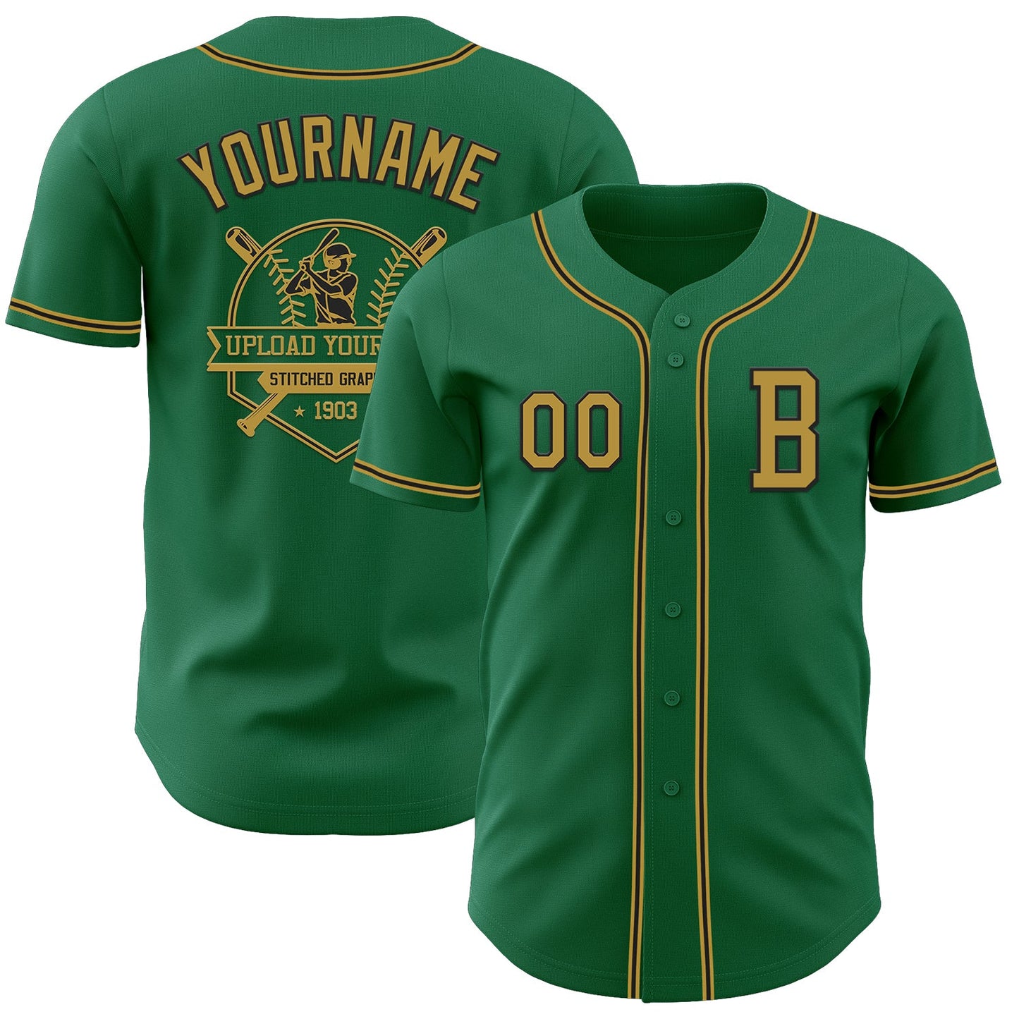 Custom Kelly Green Old Gold-Black Authentic Baseball Jersey view 5