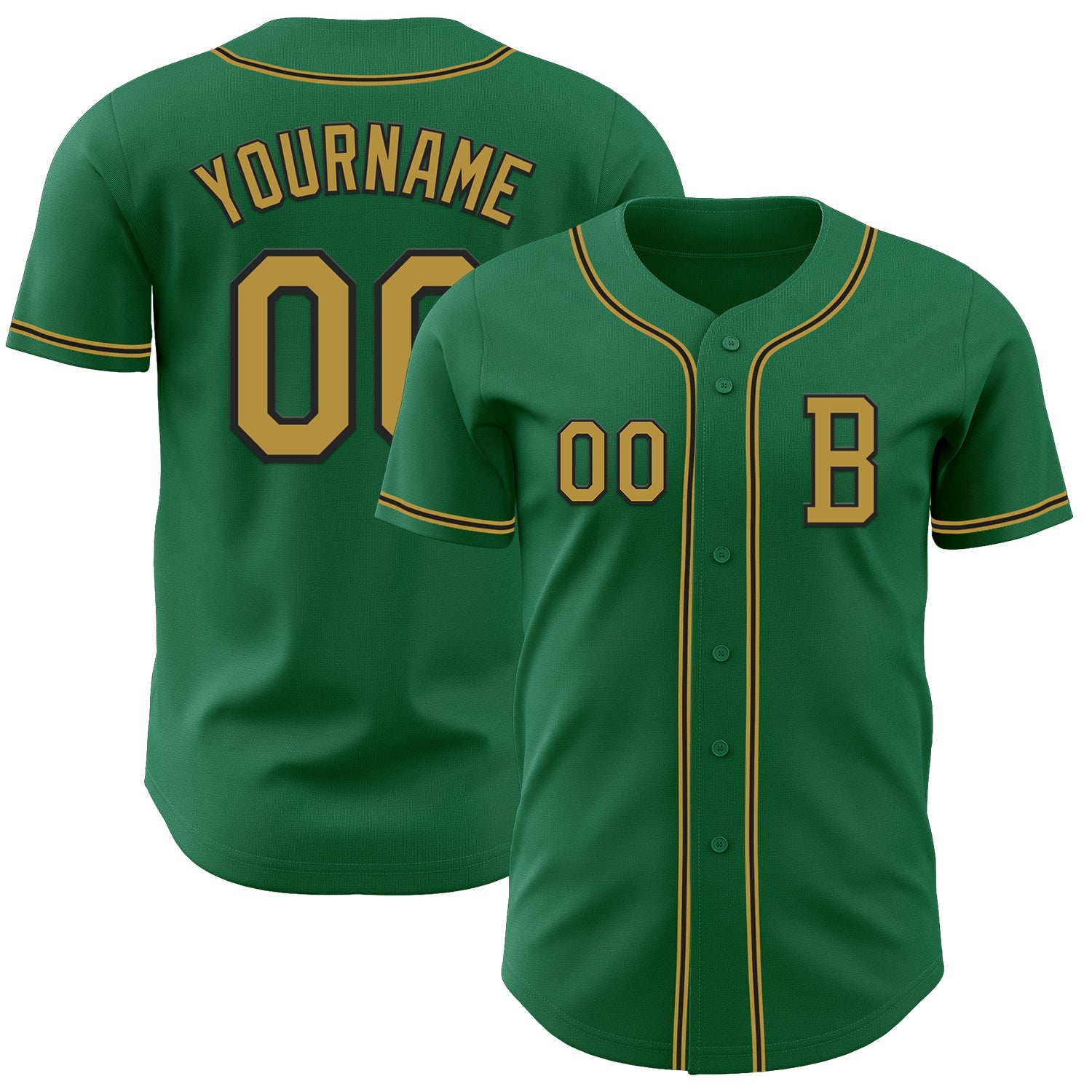 Custom Kelly Green Old Gold-Black Authentic Baseball Jersey - Main View