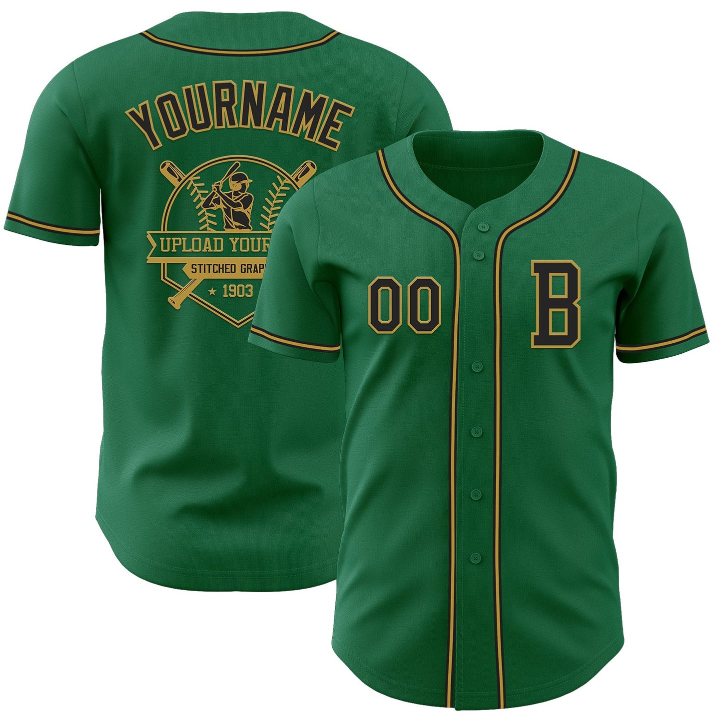 Custom Kelly Green Black-Old Gold Authentic Baseball Jersey view 5