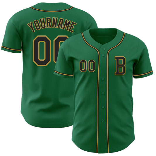 Custom Kelly Green Black-Old Gold Authentic Baseball Jersey - Main View