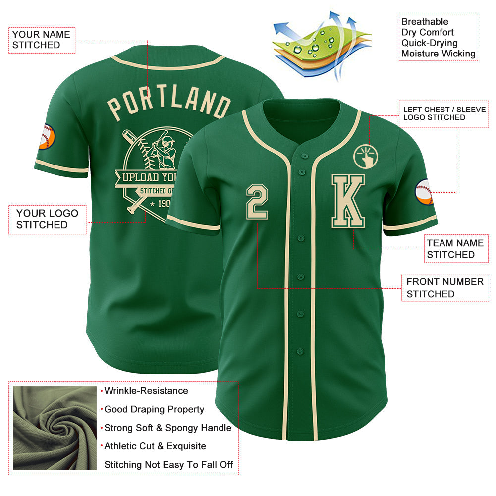 Custom Kelly Green Cream Authentic Baseball Jersey view 6