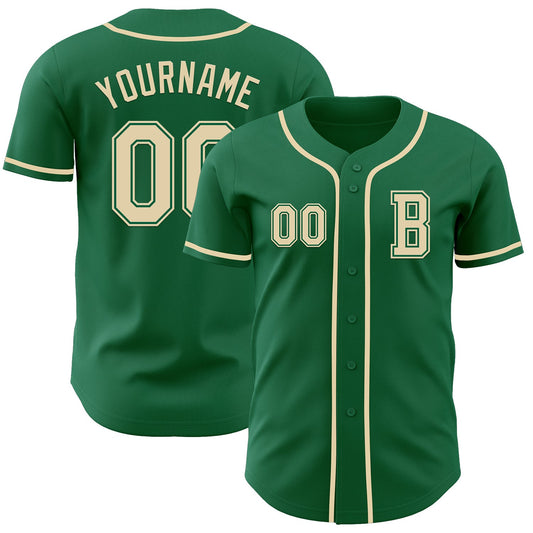 Custom Kelly Green Cream Authentic Baseball Jersey - Main View