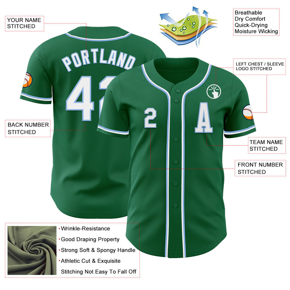 Custom Kelly Green White-Light Blue Authentic Baseball Jersey view 2