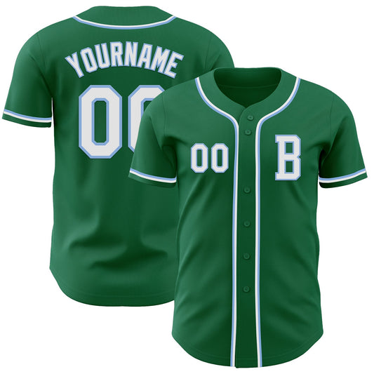 Custom Kelly Green White-Light Blue Authentic Baseball Jersey - Main View