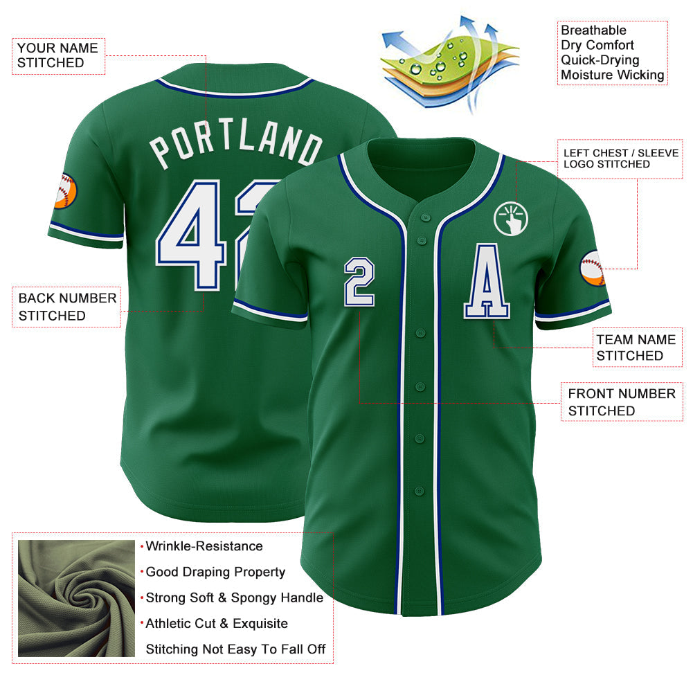 Custom Kelly Green White-Royal Authentic Baseball Jersey view 2