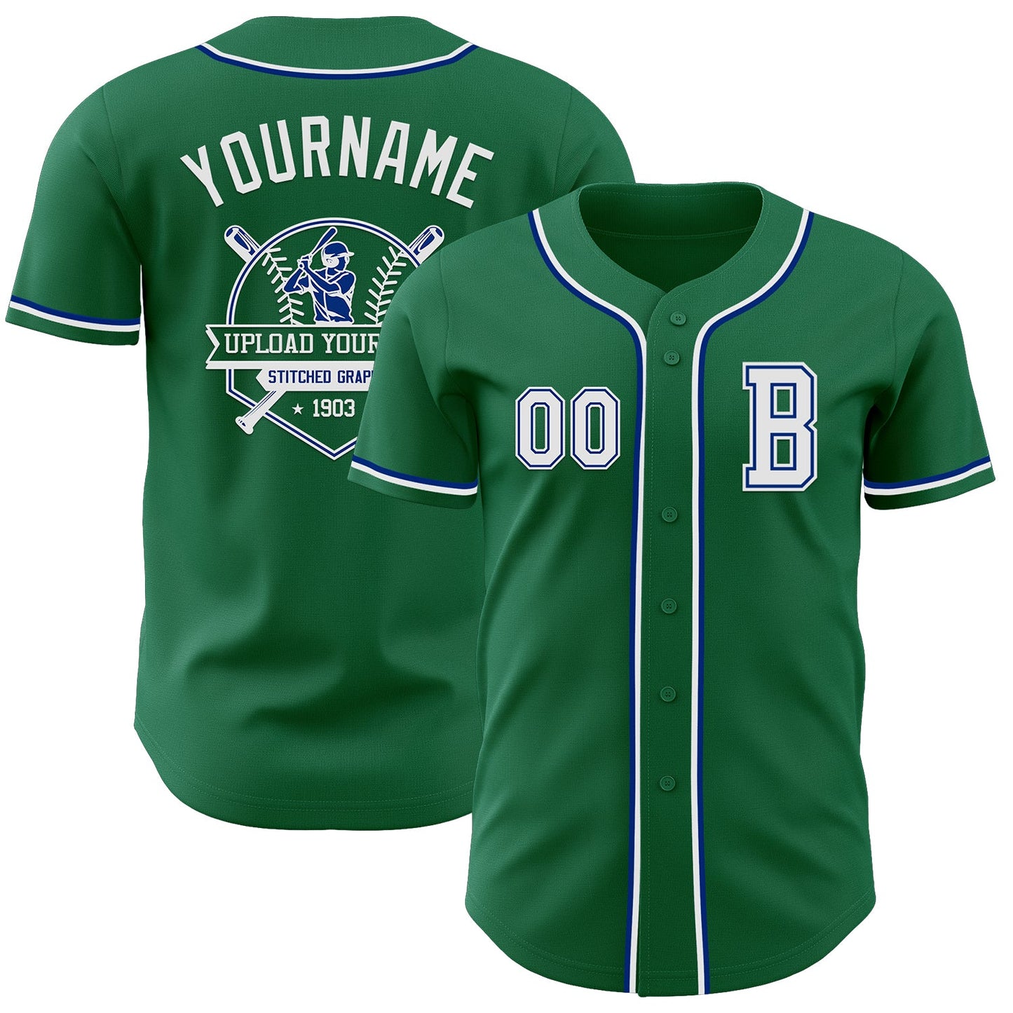 Custom Kelly Green White-Royal Authentic Baseball Jersey view 5