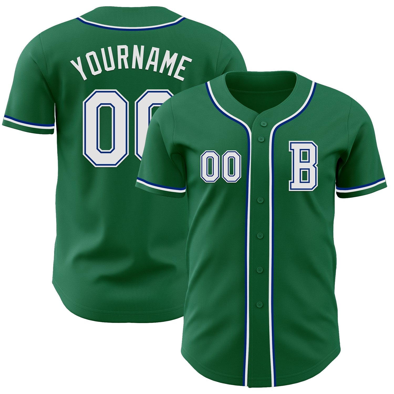 Custom Kelly Green White-Royal Authentic Baseball Jersey - Main View