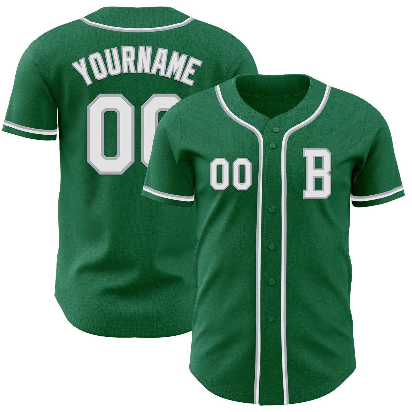Custom Kelly Green White-Gray Authentic Baseball Jersey - Main View