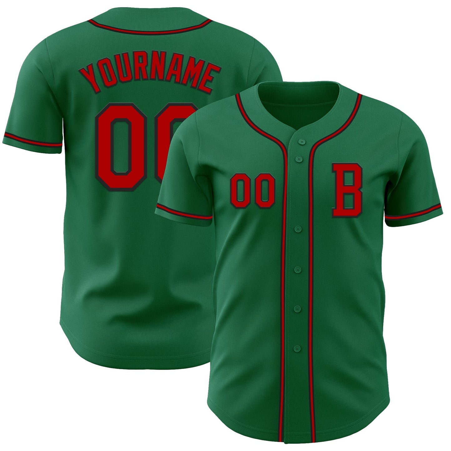 Custom Kelly Green Red-Black Authentic Baseball Jersey - Main View