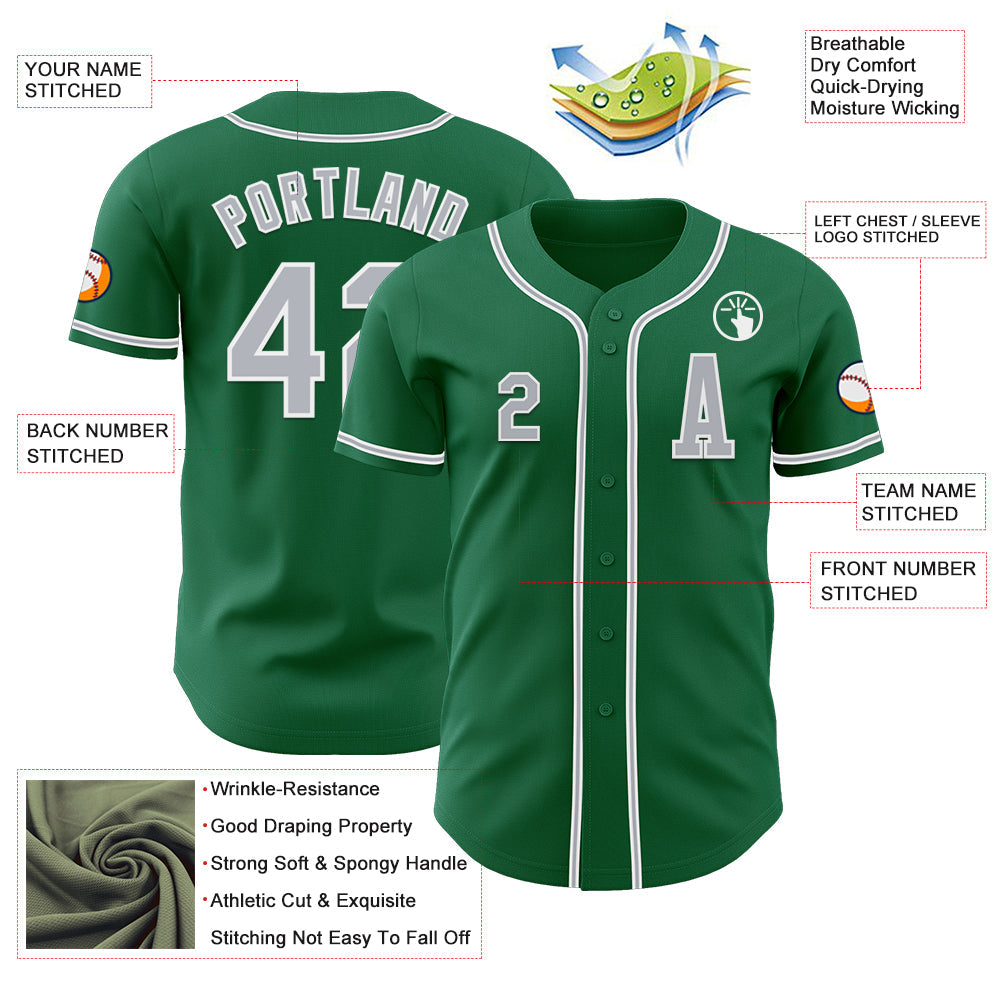 Custom Kelly Green Gray-White Authentic Baseball Jersey view 2