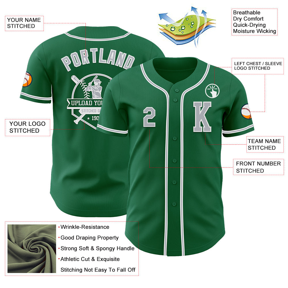 Custom Kelly Green Gray-White Authentic Baseball Jersey view 6